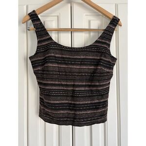 Vintage Cachet Metallic Striped Sleeveless Cropped Top Size Small